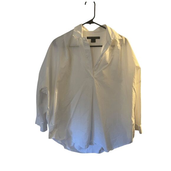 French Connection Rhodes Recycled Crepe Paper Popover Shirt in Winter White Size - Picture 7 of 7